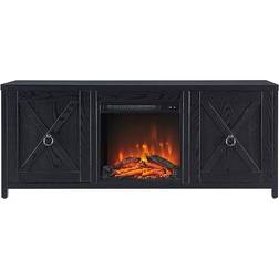 Henn&Hart Log Fireplace Black TV Bench 58x24"