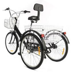 VonVVer VonVVer 24 Inch Tricycles Adults with 2 Baskets - Black