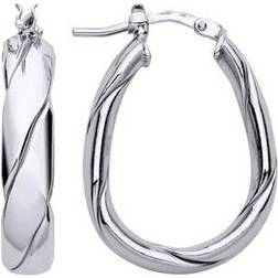 Jewelco London Twist Oval Hoop Earrings - Silver