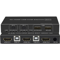 Nordic KVM Switch 2 to 1xHDMI 2.0 4K60Hz for PC, Xbox, PS5 and laptop with 3xUSB ports