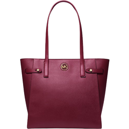 Michael Kors Carmen Large Faux Saffino Leather Tote Bag - Mulberry Red