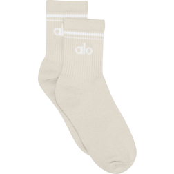 Alo Unisex Half-Crew Throwback Sock - Bone/White