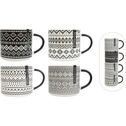 YöL Set of 4 Stacking Mugs Coffee Tea Aztec Black Cream Cup 4pcs