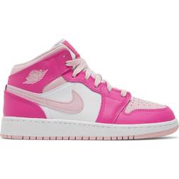 Nike Air Jordan 1 Mid GS - White/Medium Soft Pink/Fierce Pink