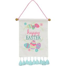 National Tree Company Happy Easter With Eggs Banner White Easter Decoration 0.8"