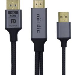 Nordic HMDP-110 HDMI 2.0 - Displayport 1.2/USB A M-M 1m