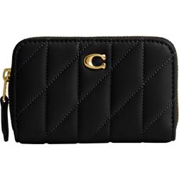 Coach Essential Small Zip Around Card Case with Pillow Quilting - Brass/Black
