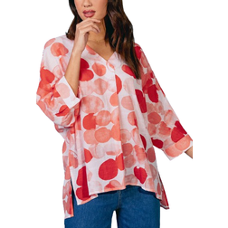 Roman Spot Print Relaxed Woven Top - Red