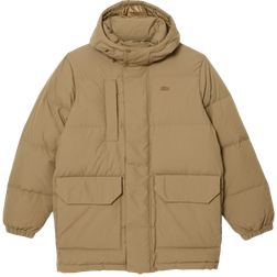 Lacoste Removable Hood Midi Puffer Jacket - Brown