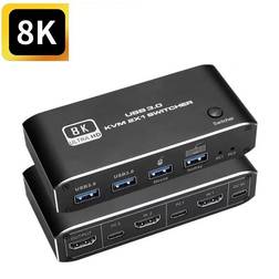 Nordic HDMI 2.1 8K60Hz KVM switch 2 to 1 HDCP2.3 HDR10 with 4XUSB-A output