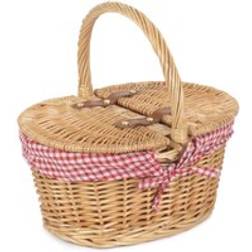 RED HAMPER Wicker Child's Lined Oval Lidded Picnic Basket