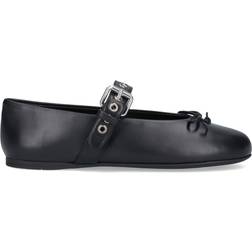 Miu Miu Bow Leather Flat Ballerina Loafers - Black