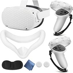 VR Face Cover Set Grips Cover Controller Comfortable Face Pillow for Oculus Quest 2 Lens Protector VR Shell Protector - White