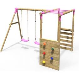 Rebo Monkey Bars Venus, Pink Wooden Children's Garden Swing Set with Monkey Bars