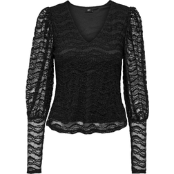 Only Fun Lace Embellished Long Sleeve Top - Black