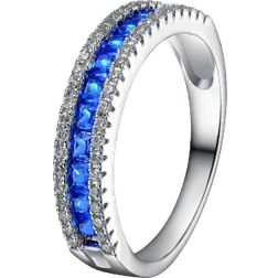 Genevive Louise Ocean Blue Band Ring - Silver/Sapphire