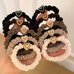 Shein 5pcs Heart Shaped Hair Ties Featuring Cute Bowknot, Elastic Rubber Band Hair Accessories. Ideal Choice For Gifts.