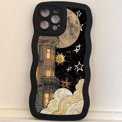 Shein 1pc Black Wavy Wave Castle Pattern Phone Case Compatible With Iphone