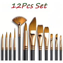 Shein Paint Brushes 12 Pack For Oil Painting Watercolor, Professional Artist Painting Brush Set For Oil, Acrylic, Canvas, Gouache