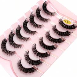 Shein 7pairs Classic Russian Volume Eyelash Extension In Cat Eye Style With Mink Hair Material, Natural Looking D Curl Fluffy Fake Eyelashes