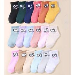 Shein Pairs Kids' Emoji & Cartoon Elastic Sports Daily Mid-Calf Socks