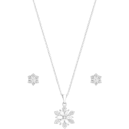 Simply Silver Snowflake Necklace & Earrings Set - Silver/Transparent