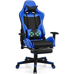 Costway Reclining Massage Rolling Office/Gaming Chair with Footrest - Blue