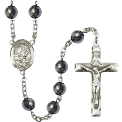 Bonyak St. Rosalia Rosary Beads Crucifix Medal Charm - Silver/Black