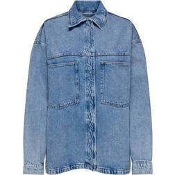 Only Regular Shirt Collar Buttoned Cuffs Dropped Shoulders Denim Shirt - Blue/Light Blue Denim