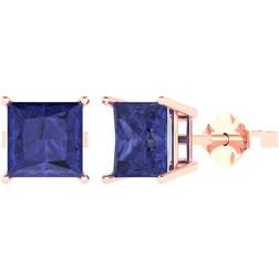 Clara Pucci Solitaire Stud Earrings - Rose Gold/Blue