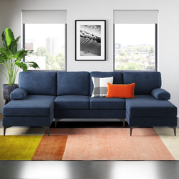 Wade Logan Amulya Dark Blue/Black Sofa 106" 3 4 Seater