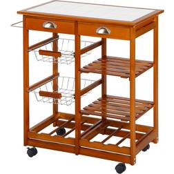 Homcom Rolling Honey Trolley Table 37x74cm