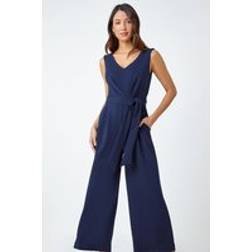 Roman Pleat Detail Wide Leg Stretch Jumpsuit Navy