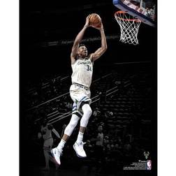 Fanatics Authentic Unsigned Milwaukee Bucks Giannis Antetokounmpo Dunk White Jersey Spotlight Photograph