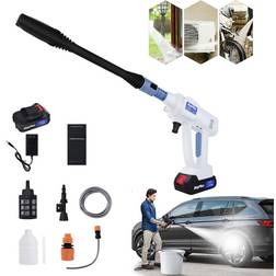 YouseaHome 2 Batteries Portable Pressure Washer Pressure Cleaner Jet Car Washer Gun Lightweight with 1500mAh Battery Nozzle Foam Generator White