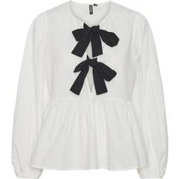 Pieces Golly Bow Long Sleeved Top - Bright White