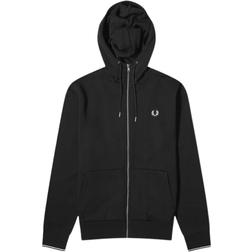 Fred Perry Hooded Zip Through Sweatshirt - Black