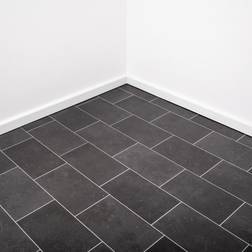 Grandismo Black Tile Vinyl, 2m x 4m Width Tile Effect Vinyl Flooring Lino Roll 2m & 4m Width