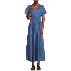 Tommy Hilfiger Chambray Short Sleeve Maxi Dress - Medium Benson