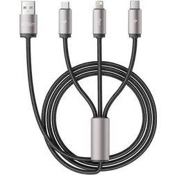 Tech-Protect UltraBoost 3-in-1 Cable Lightning, USB-C, MicroUSB 100cm/3.5A Grå