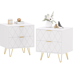 Nightstand White/Gold Bedside Table 15.8x19.7" 2