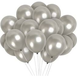 Shatchi Latex Balloons Metallic Silver 25-pack