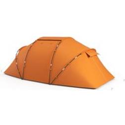 OutSunny 4-6 Man Camping Tent w/ Two Bedroom, Hiking Shelter, UV Protection Tunnel Tent, Orange