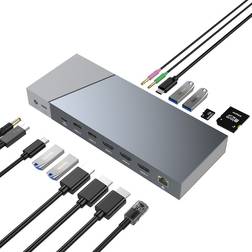 Nordic DisplayLink USB-A & USB-C Docking station 1 to 15 triple monitors 3xHDMI 4K30Hz for Mac M1 M2 Thunderbolt 3 & 4