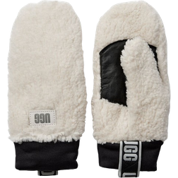 UGG Logo Tape Sherpa Mittens - White