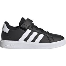 Adidas Kid's Grand Court Elastic Lace & Top Strap - Core Black/Cloud White/Core Black