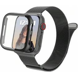 Shein 1set Fashionable Three-In-One Magnetic Stainless Steel Watch Band And Case Cover With Dual-Row Drill For Apple Watch, Seri