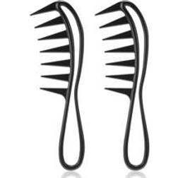 Shein Wide Tooth Comb 2 Pcs Plastic Black Professional Comb Kit