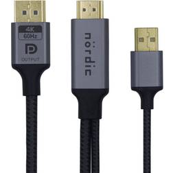 Nordic HMDP-130 Displayport 1.2 - HDMI 2.0/USB A Power M-M 3m