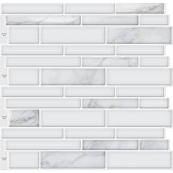 Art3d 10-Sheet Premium Stick On Kitchen Backsplash Tiles, 12"x12" Peel and Stick Self Adhesive Wall Tiles, White Marble Design